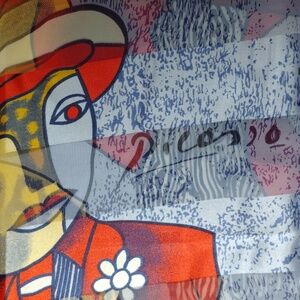 VTG Picasso Satin Scarf Signed Abstract Cubist Man Artsy Colorful 39" Square